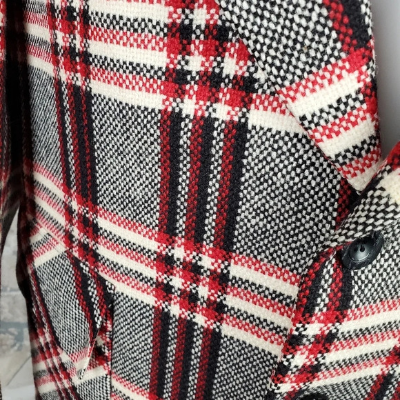Vintage Men's Wool Blazer Red Black White Plaid 43 Regular Oversized - Picture 5 of 16